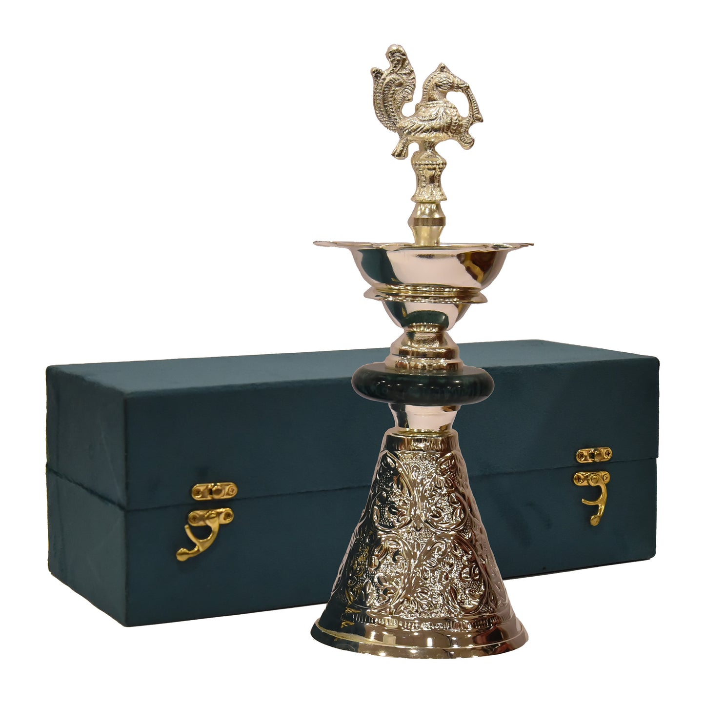 METAL PEACOCK DEEPAK STAND WITH VELVET BOX