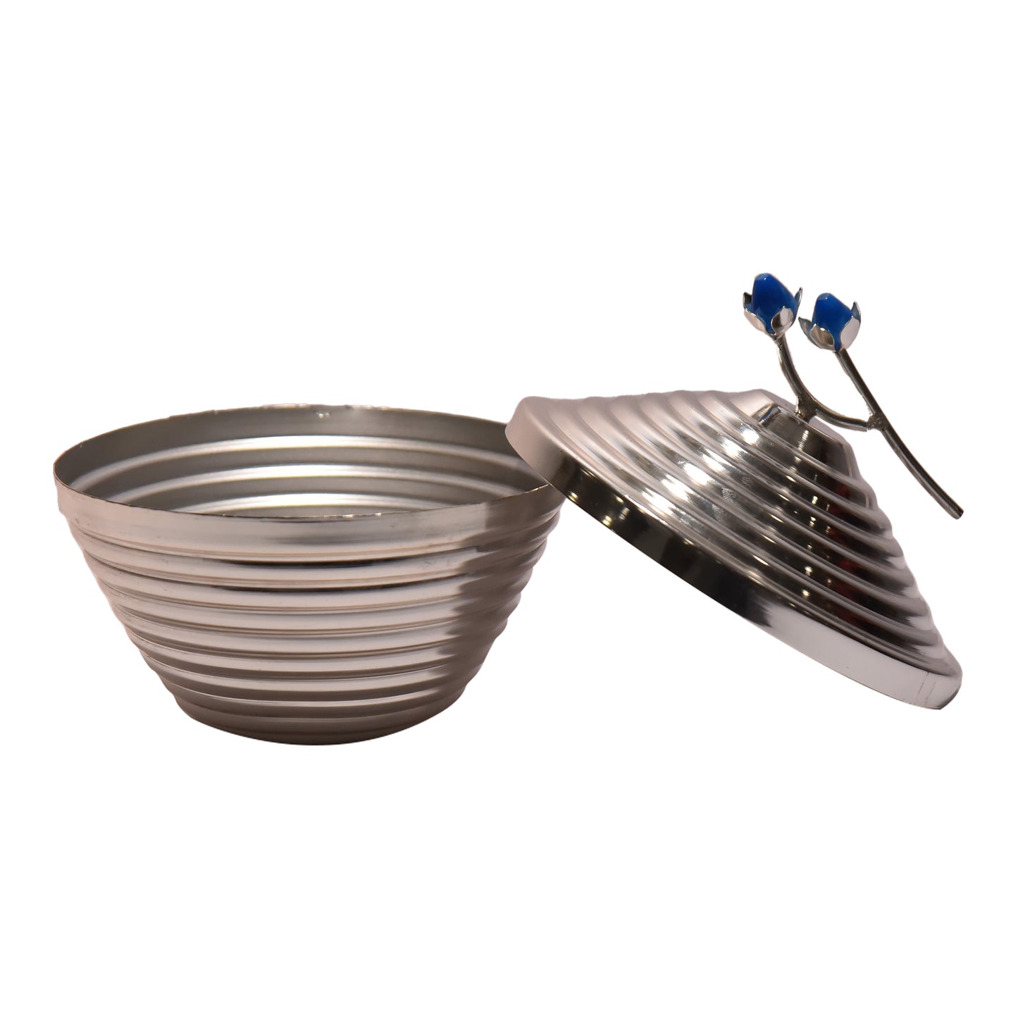 METAL STORAGE JAR WITH FLOWER MOTIF