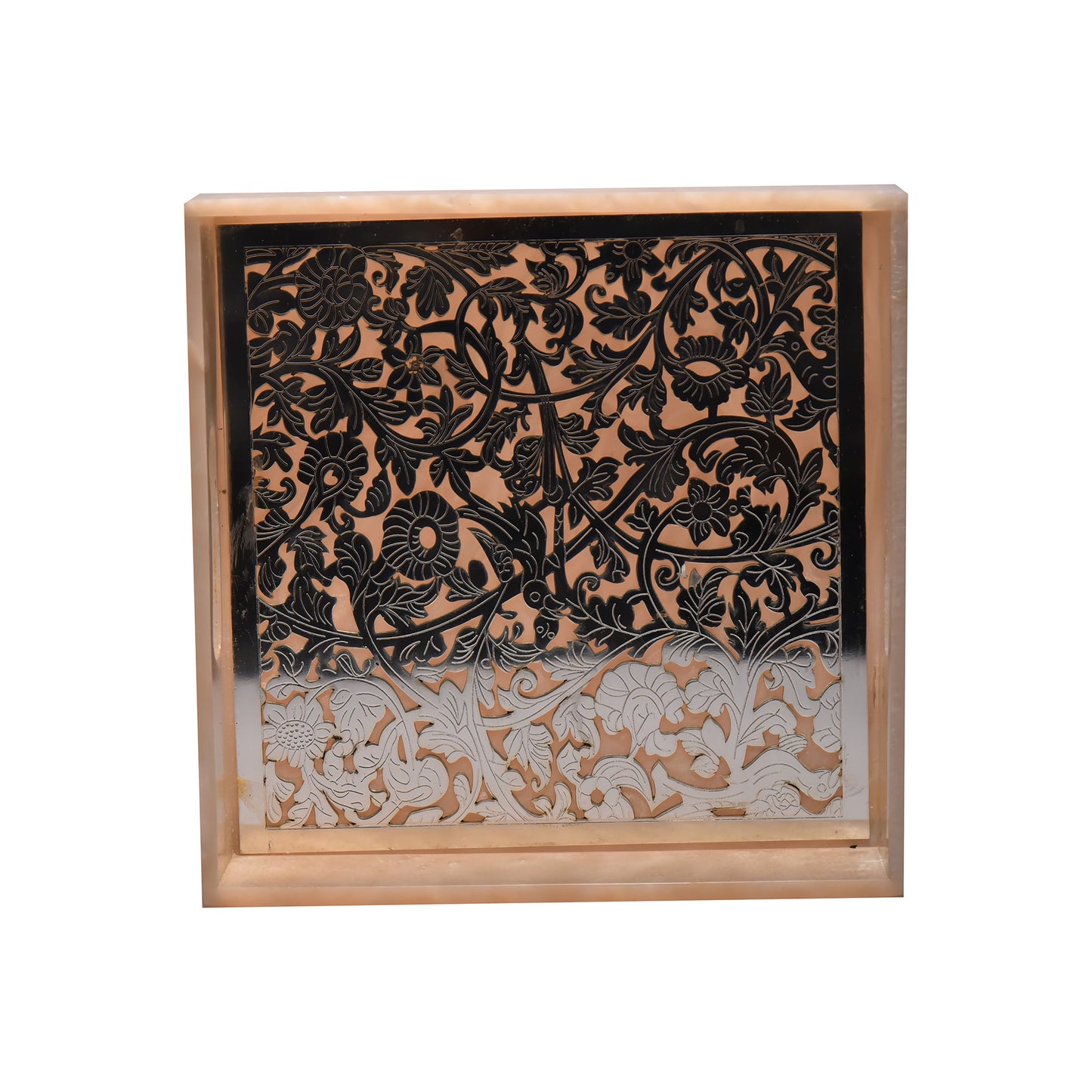 Handheld Square Serving Tray made of Resin with Metal Motif