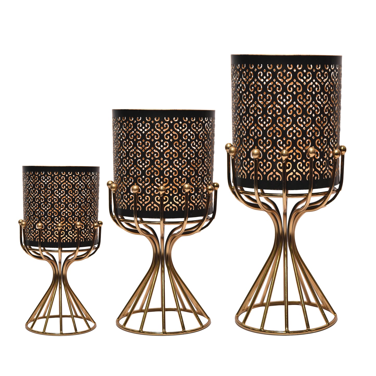 SET OF 3 Metal Planters in Black and Gold Finish/ Metal Candle Stand with Exquisite Finish